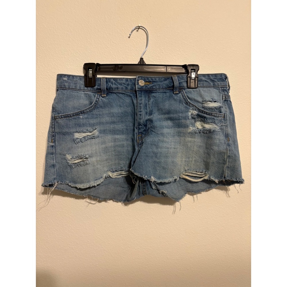 HM &Denim Womens Light Wash Distressed Cut Off Jean Shorts Regular Waist Size 10